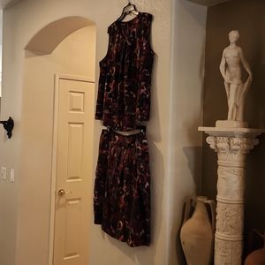 Top and skirt,by Jones New York, size 18 W, beautiful reds and charcoal.